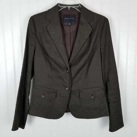 Banana Republic Womens Two Button Linen Blend Blazer Size 4 Brown Flap Pocket - Picture 12 of 12